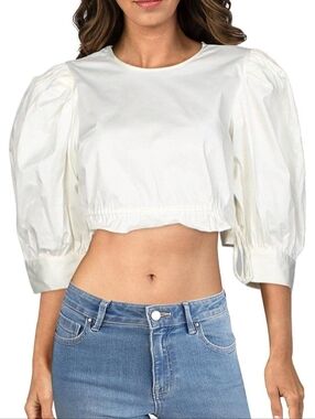 Danielle Bernstein Cream Puff Sleeve  Drawstring  Croptop